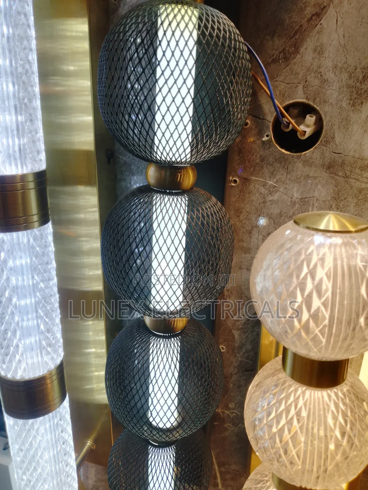 Black Gold 3 Part Mesh LED Pendant Wall Light