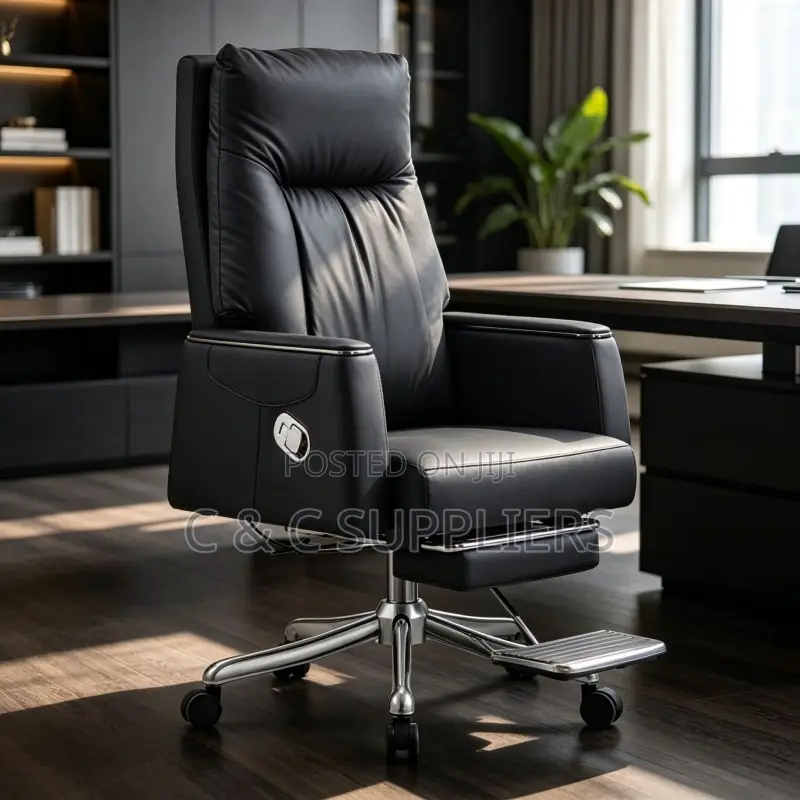 Executive Black Leather Seat With Footrest