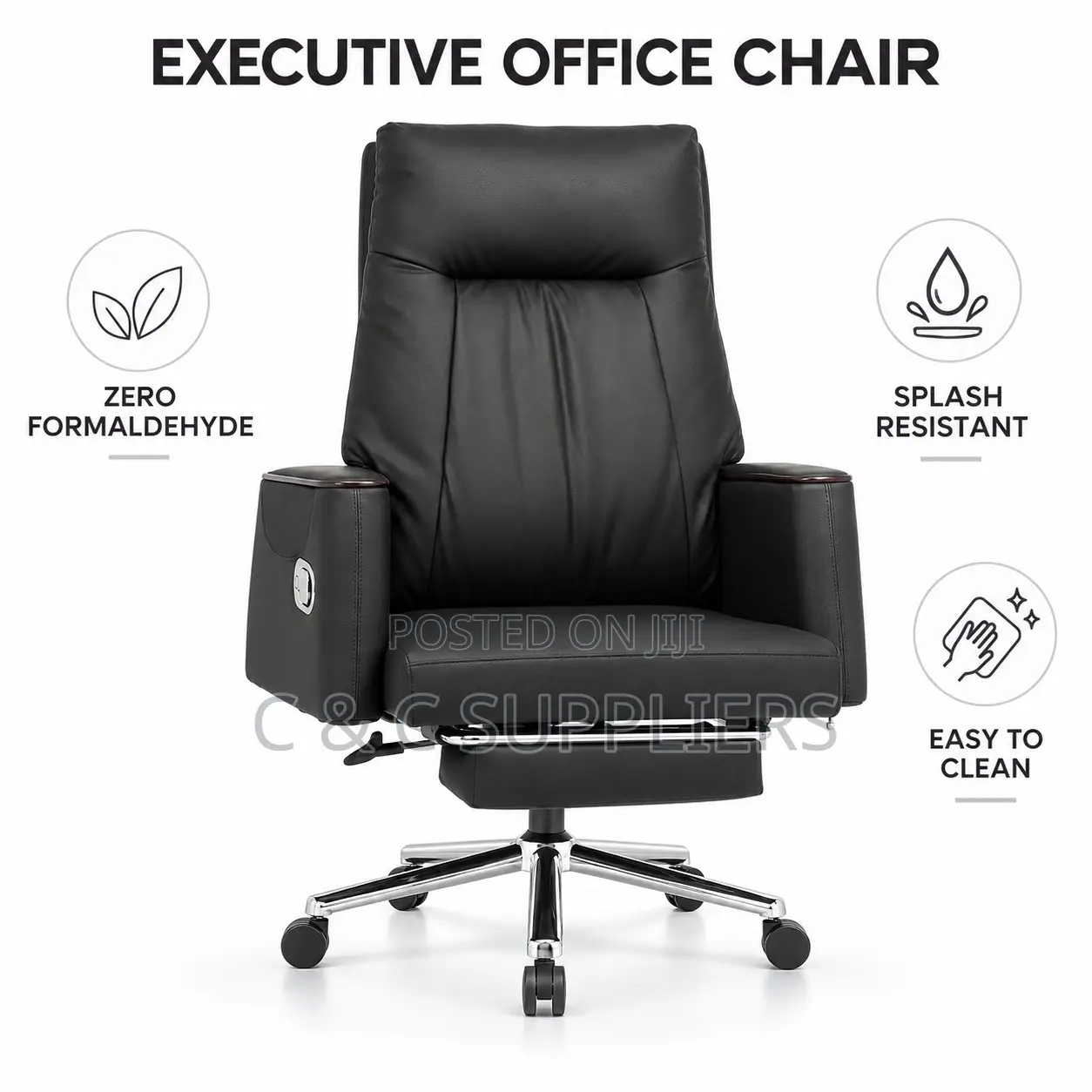 Executive Black Leather Seat With Footrest
