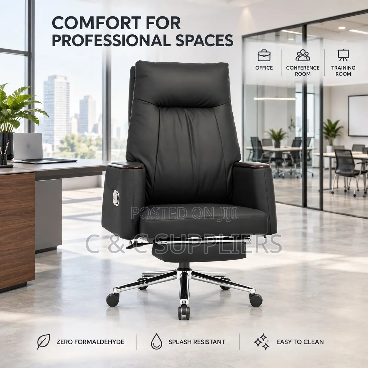 Executive Black Leather Seat With Footrest