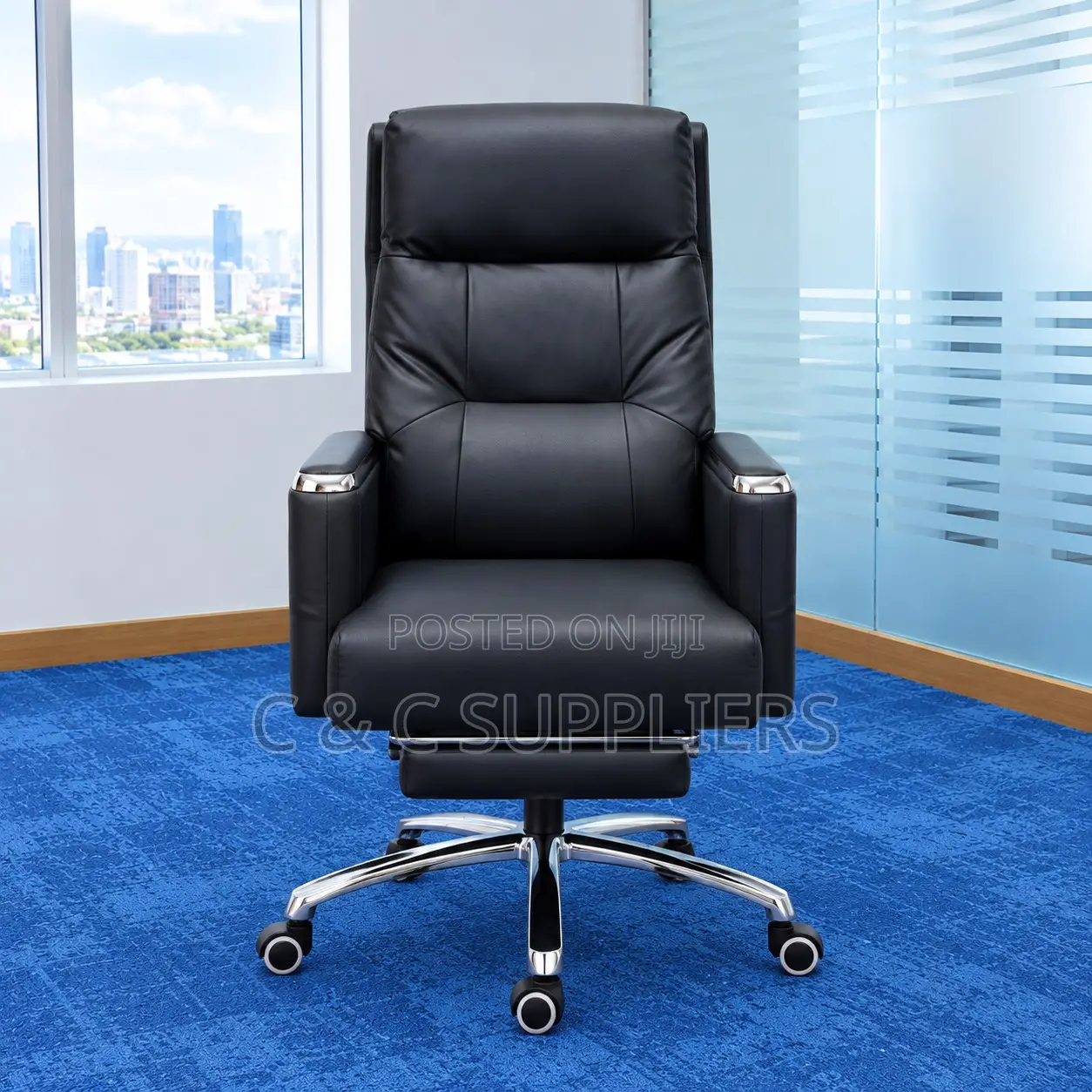 Executive Black Leather Seat With Footrest