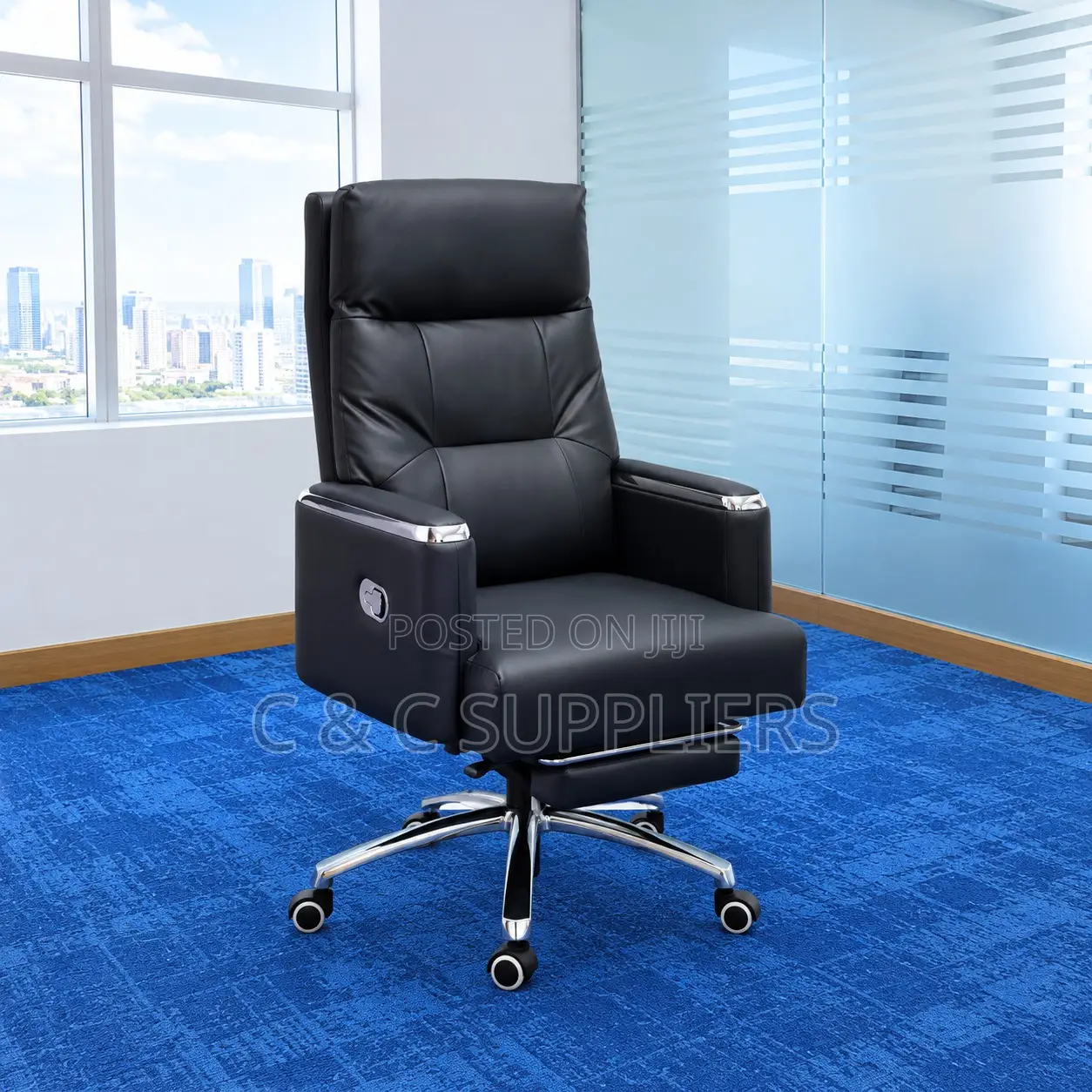 Executive Black Leather Seat With Footrest