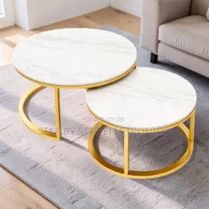 Compact Storage Marble Nesting Coffee Table Set With Gold Metal Frame