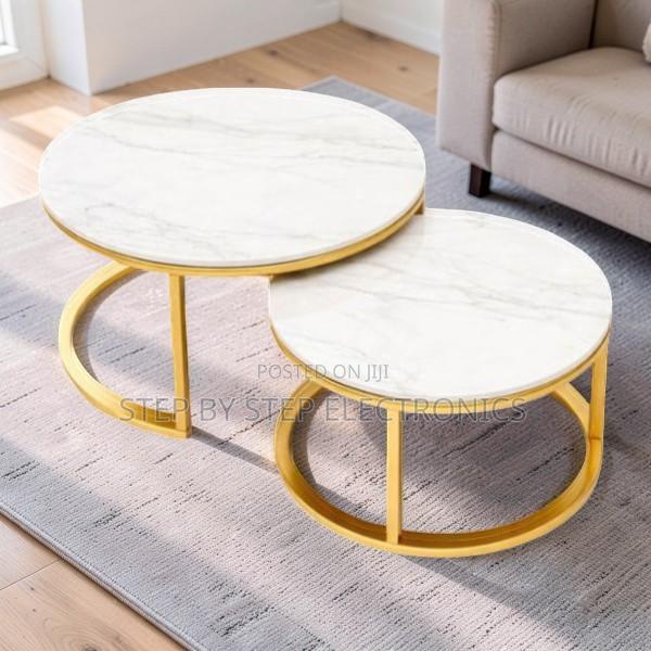 Compact Storage Marble Nesting Coffee Table Set With Gold Metal Frame - thumbnail 2