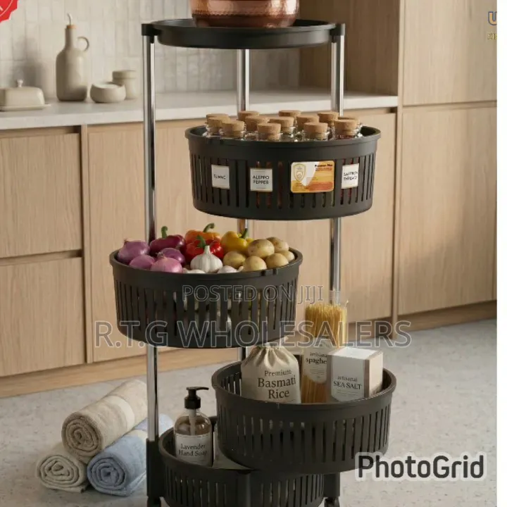 Urk Rotatable 4-Tier Fruit Rack With Wheels