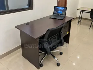 Gray Office Desk With Drawers and Chair