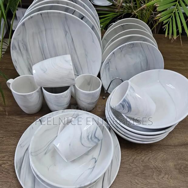 24-Piece Ash Grey Marble Dinner Set – Elegant Modern Tableware - main view