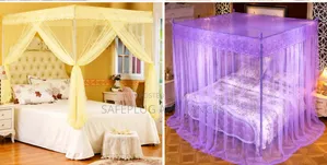 Beautiful 4-Post Mosquito Nets With Lace Design in Multiple Colours