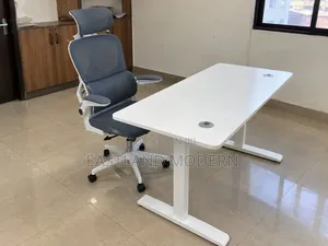 White Adjustable Office Desk and Ergonomic Chair Set