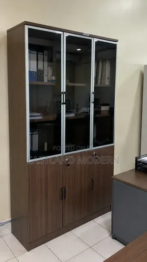 Wooden Office Cabinet With Glass Doors