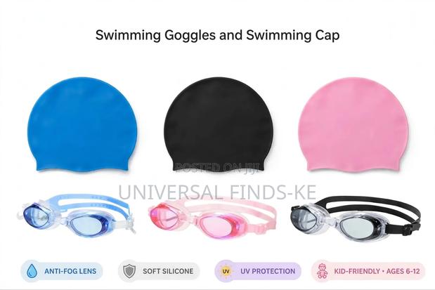 Swimming Goggles and Swimming Cap Combo Set for Adults and Kids