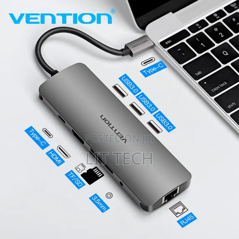 Vention CNCHB Type-C to HDMI/USB3.0 * 3/Rj45/Pd Converter 0.15M