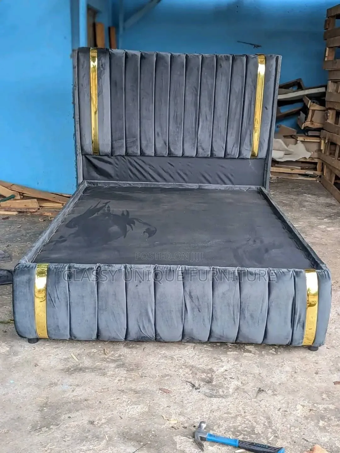 4x6 Grey Upholstered Bed