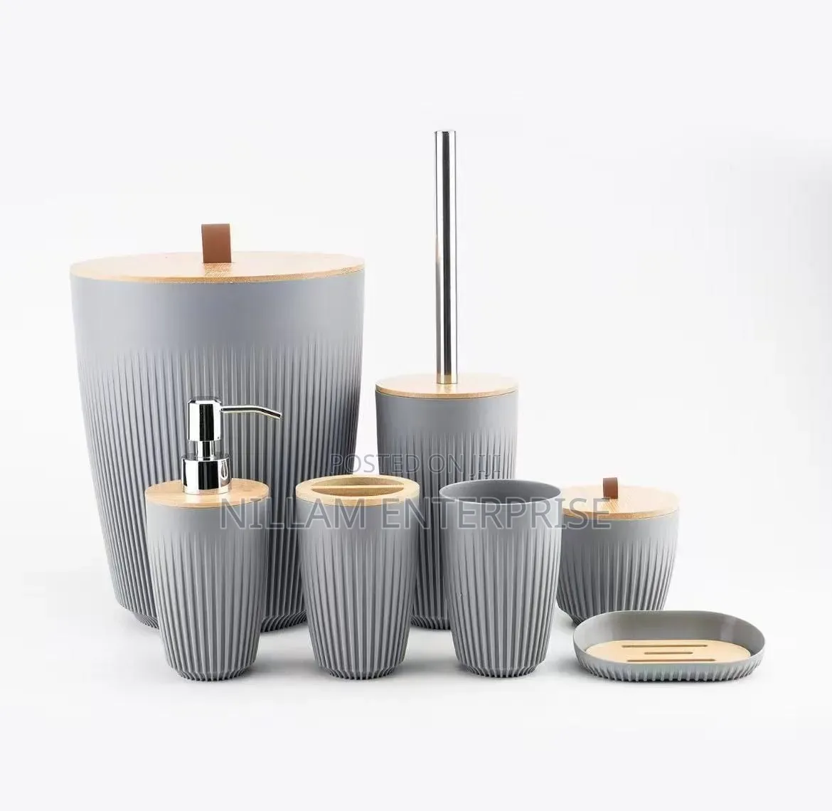 7 in 1 Bathroom Accessories Set With Wooden Top