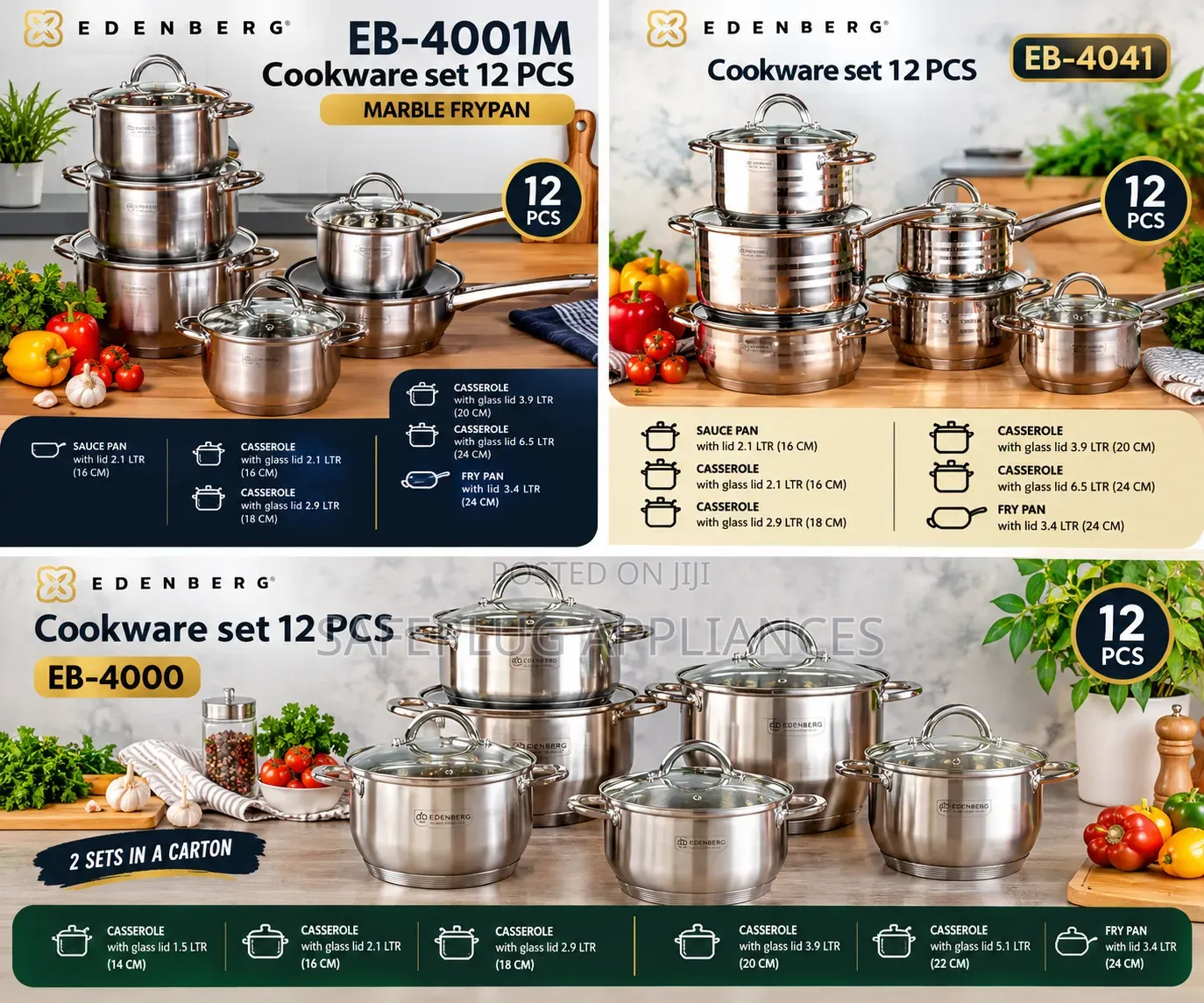 Edenberg 12pcs Kitchen Cookware Collection – Complete Cooking Set