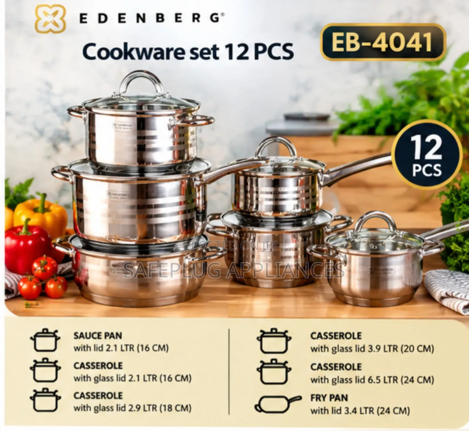 Edenberg 12pcs Kitchen Cookware Collection – Complete Cooking Set