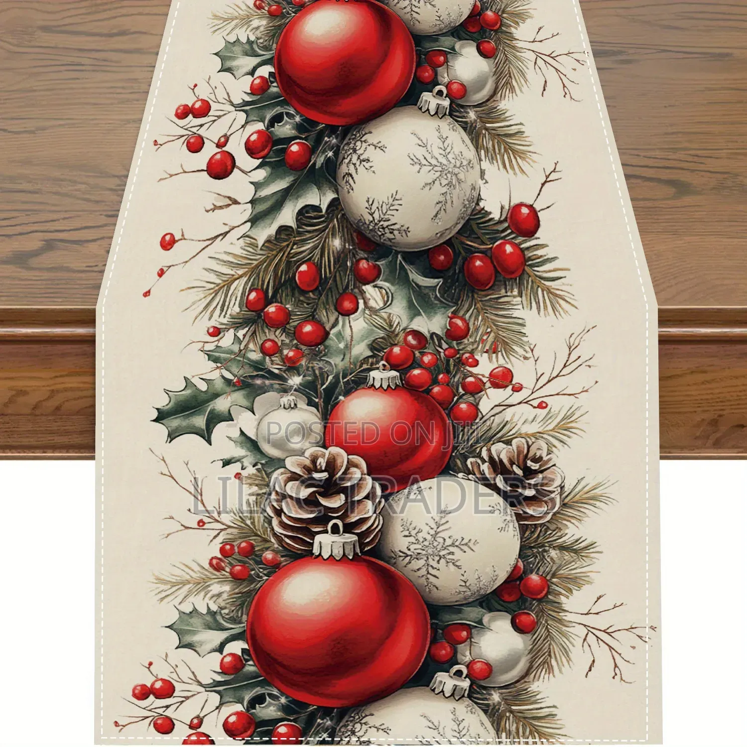 Xmas Linen Table Runner for Christmas Table Decoration Bli