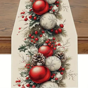 Xmas Linen Table Runner for Christmas Table Decoration Bli
