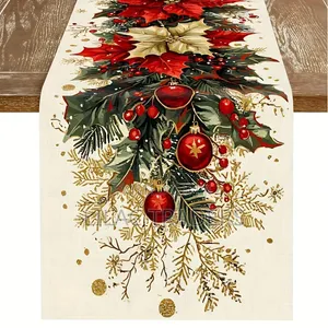 Xmas Linen Table Runner for Christmas Table Decoration Bli