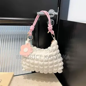 Trendy Korean Style Bubble Puff Shoulder Bag With Floral Pendant