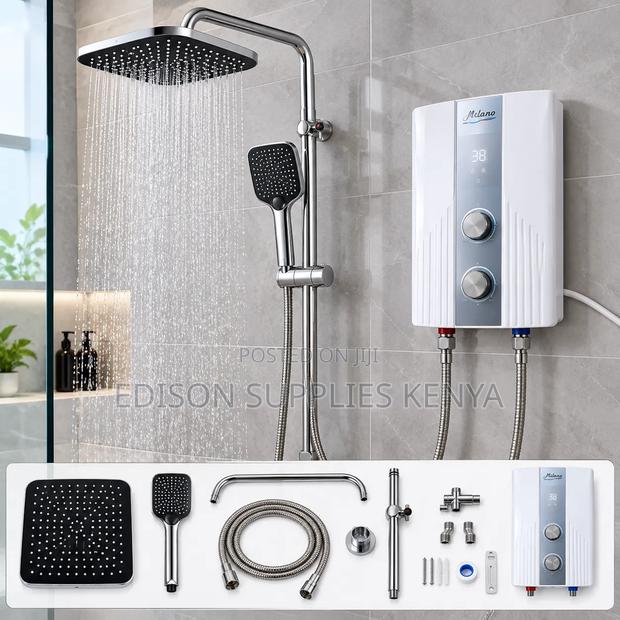 Milano Tankless Water Heater Rain Shower Head, Luxury Rain Shower Set
