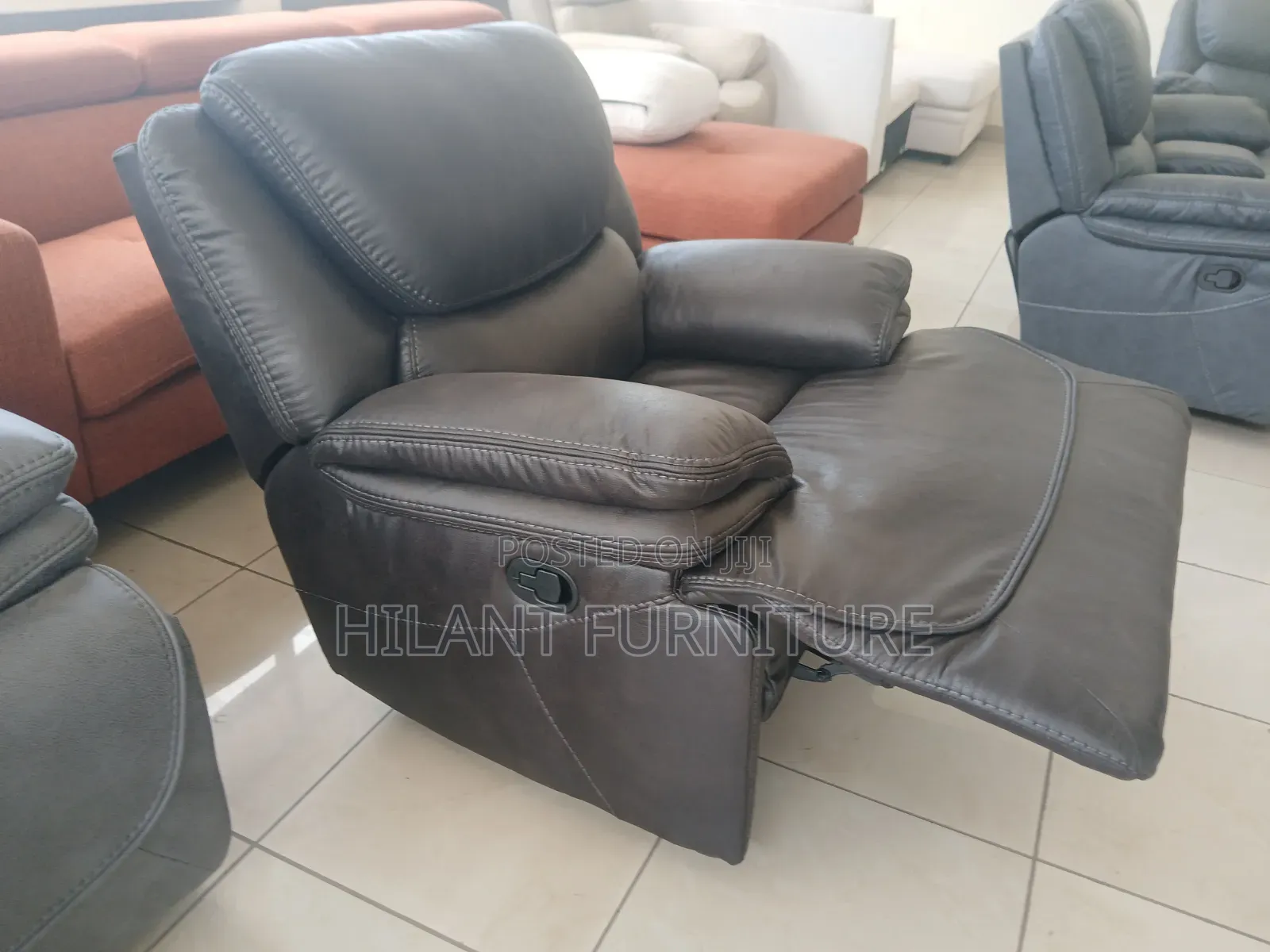 Black Leather King-Size 1 Seater Recliner Sofa
