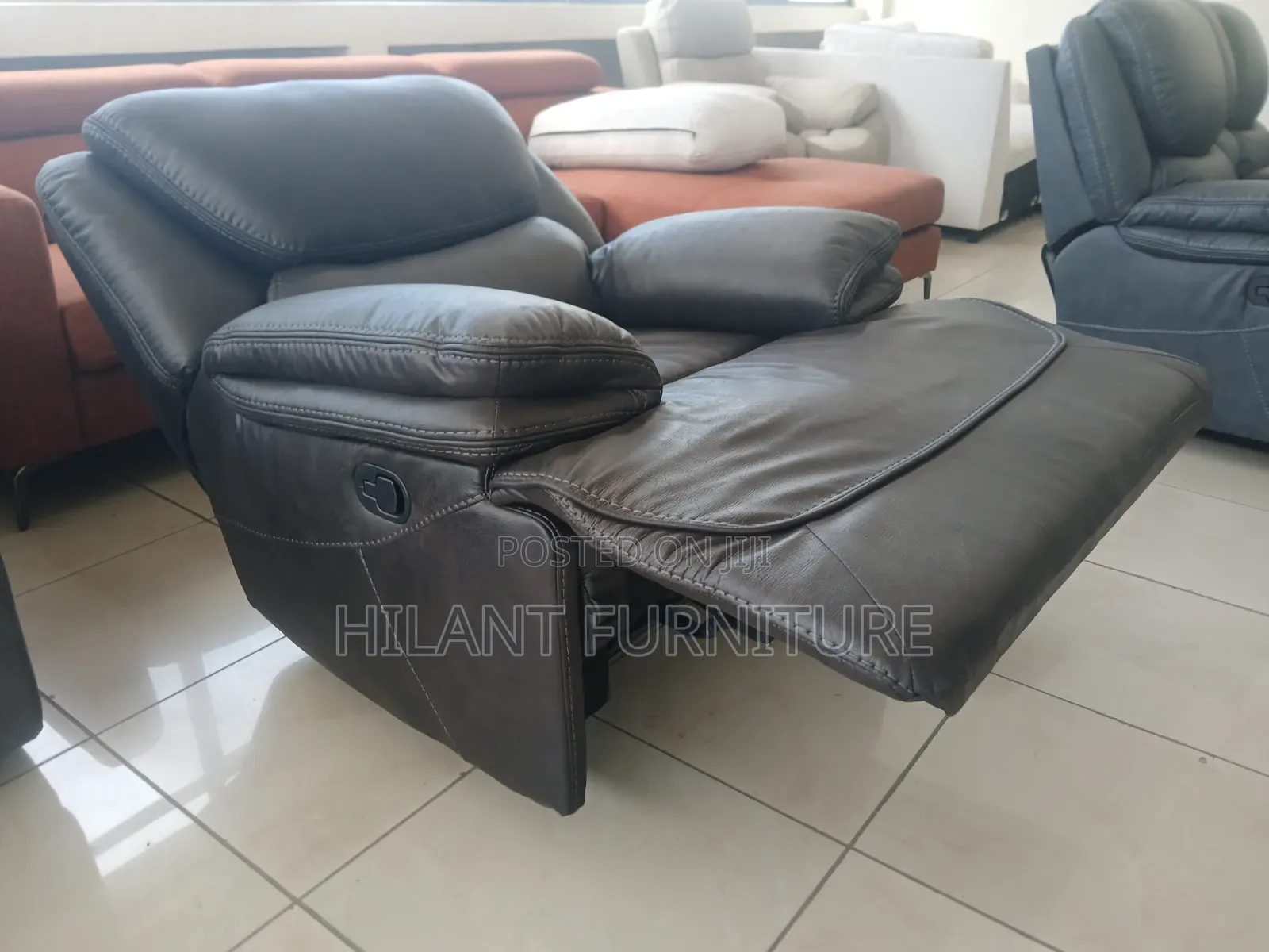 Black Leather King-Size 1 Seater Recliner Sofa