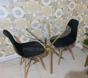 Glass Top Dining Set - 2 Black Eames Chairs