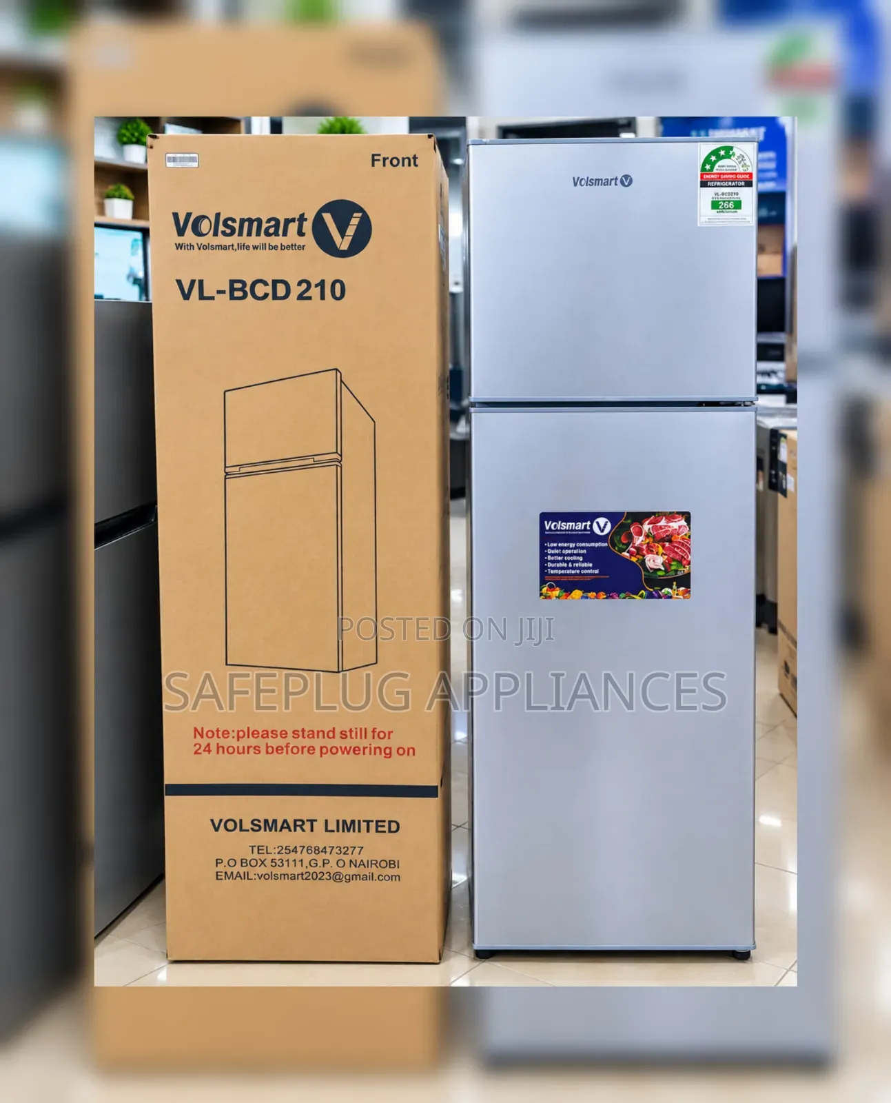 Volsmart 210L Double Door Silver Refrigerator VL-BCD210 Top Freezer