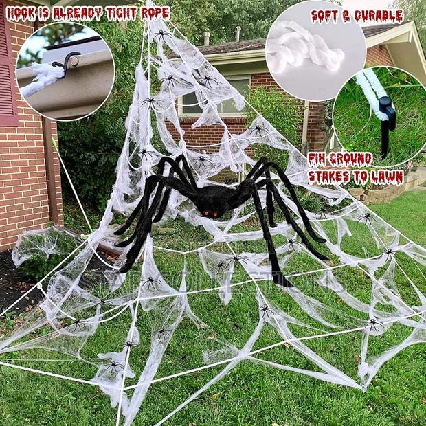 Halloween Triangular White Spider Web Decoration Set - thumbnail 2