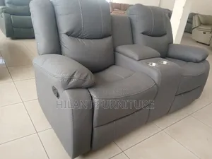 Standard-Size 2-Seater Grey Fabric Recliner Sofa With Cup Holders