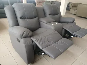 Standard-Size 2-Seater Grey Fabric Recliner Sofa With Cup Holders