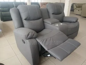 Standard-Size 2-Seater Grey Fabric Recliner Sofa With Cup Holders