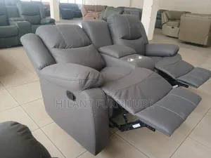 Standard-Size 2-Seater Grey Fabric Recliner Sofa With Cup Holders