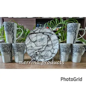 12 Pieces Set High Quality Tree 6 Mug Gray and Gray 6 Plate