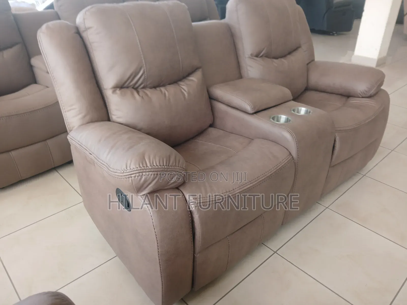 Premium Fabric Two-Seater Recliner Sofa With Cup Holders
