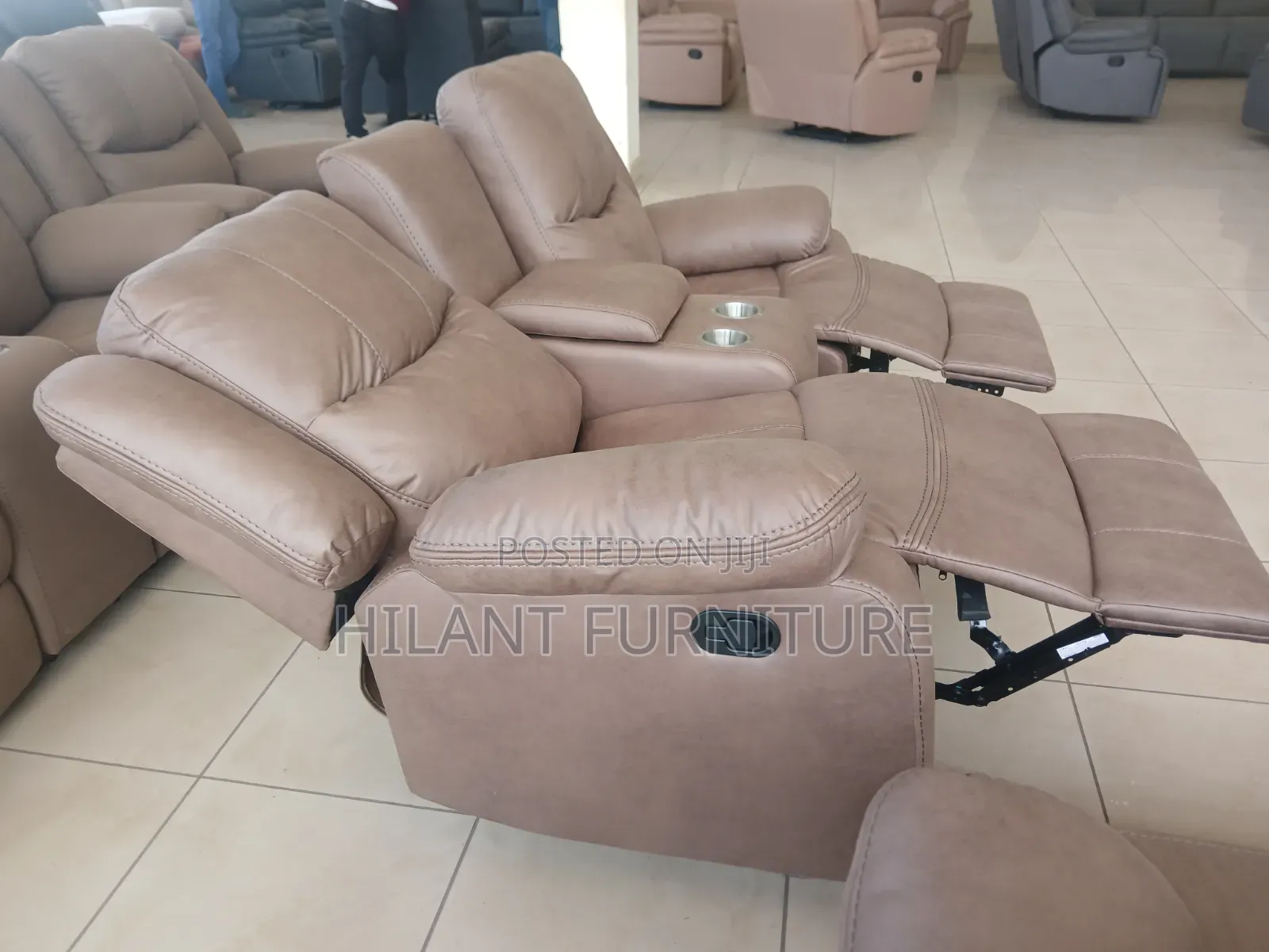 Premium Fabric Two-Seater Recliner Sofa With Cup Holders