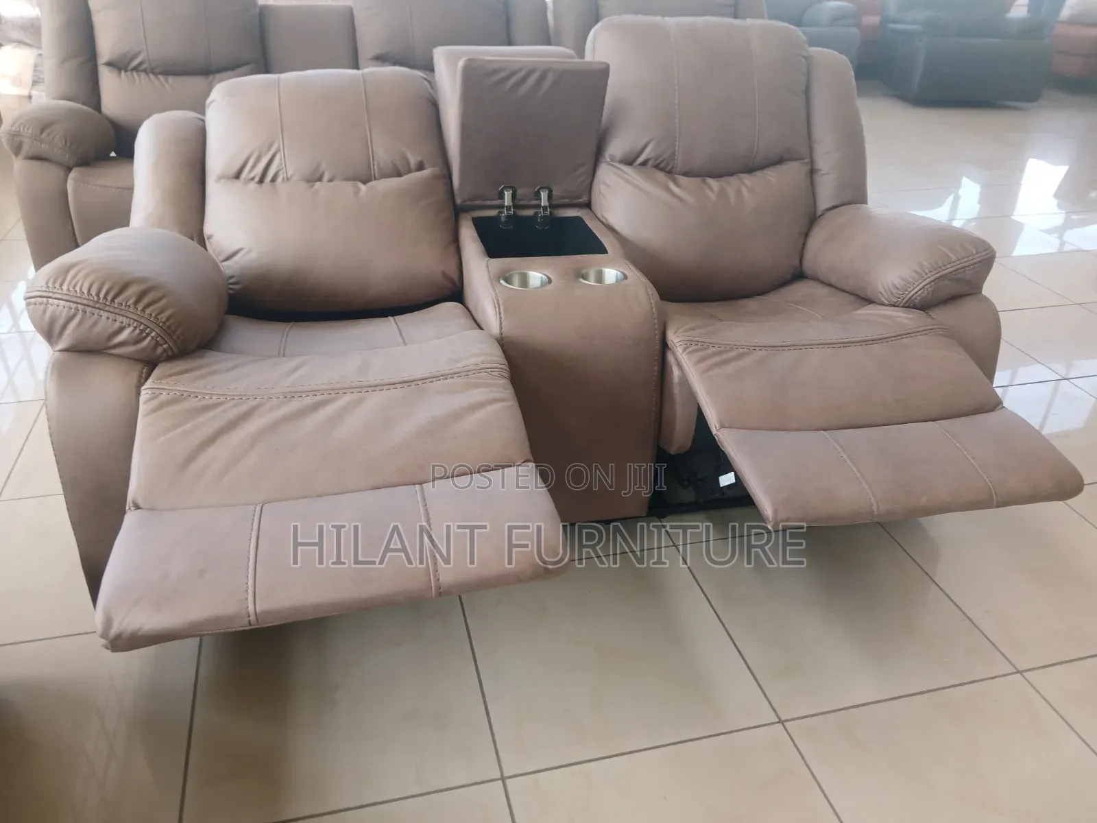 Premium Fabric Two-Seater Recliner Sofa With Cup Holders
