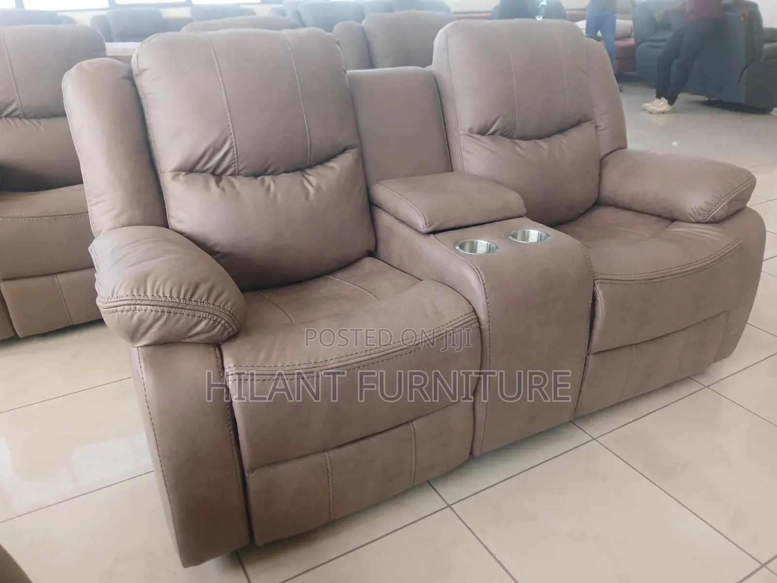 Premium Fabric Two-Seater Recliner Sofa With Cup Holders