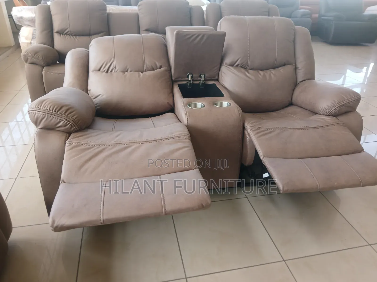 Premium Fabric Two-Seater Recliner Sofa With Cup Holders