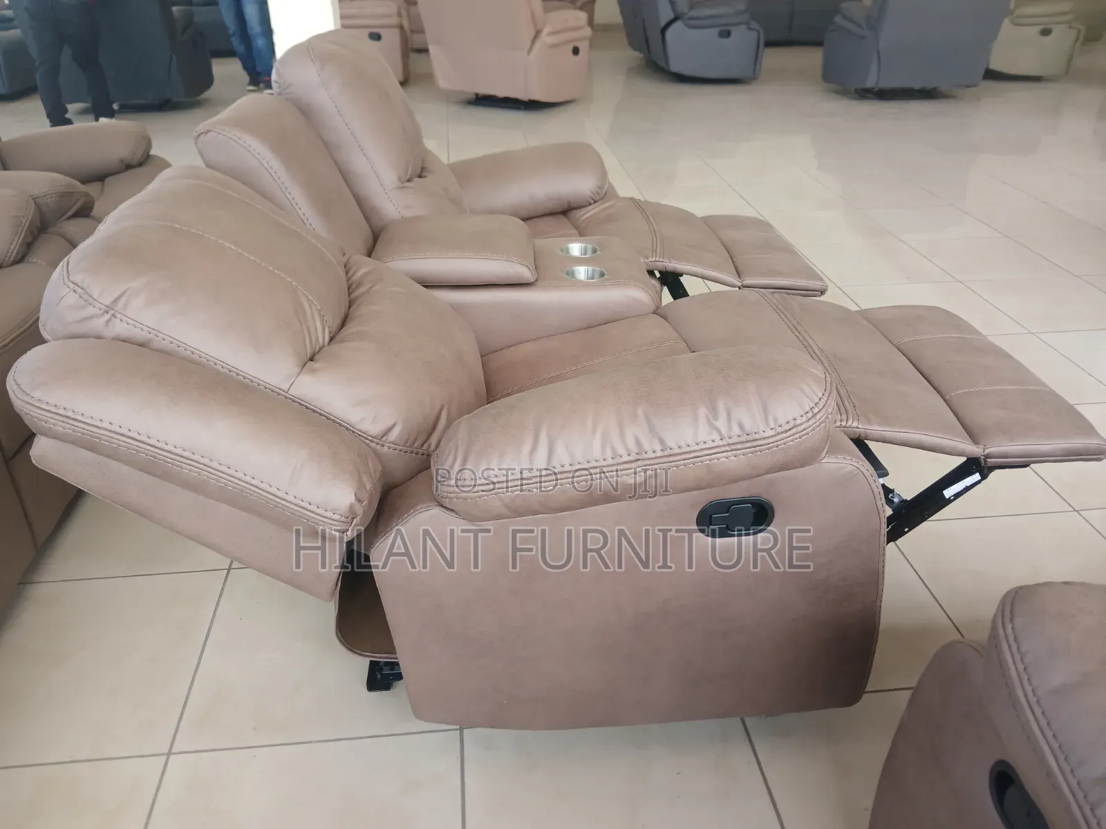 Premium Fabric Two-Seater Recliner Sofa With Cup Holders