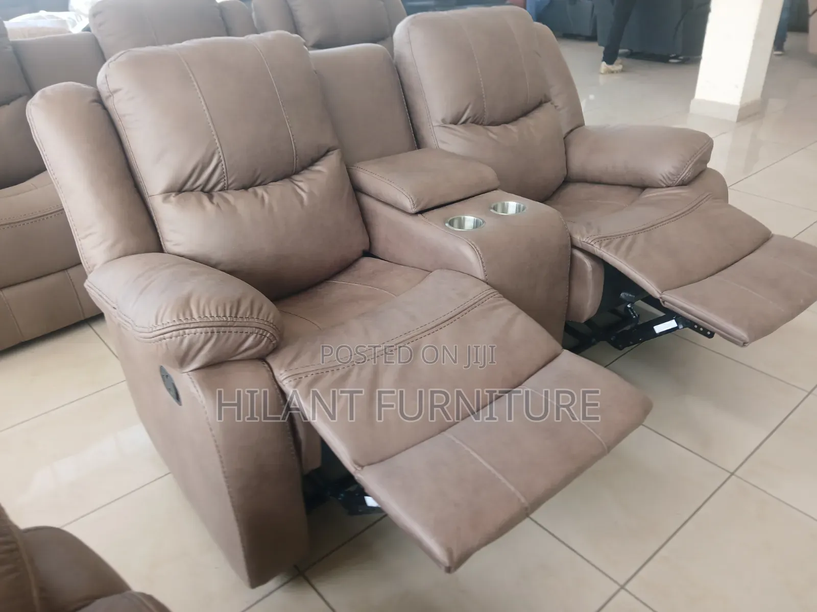 Premium Fabric Two-Seater Recliner Sofa With Cup Holders