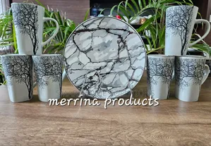 12 Pieces Set High Quality Tree 6 Mug Gray and Gray 6 Plate