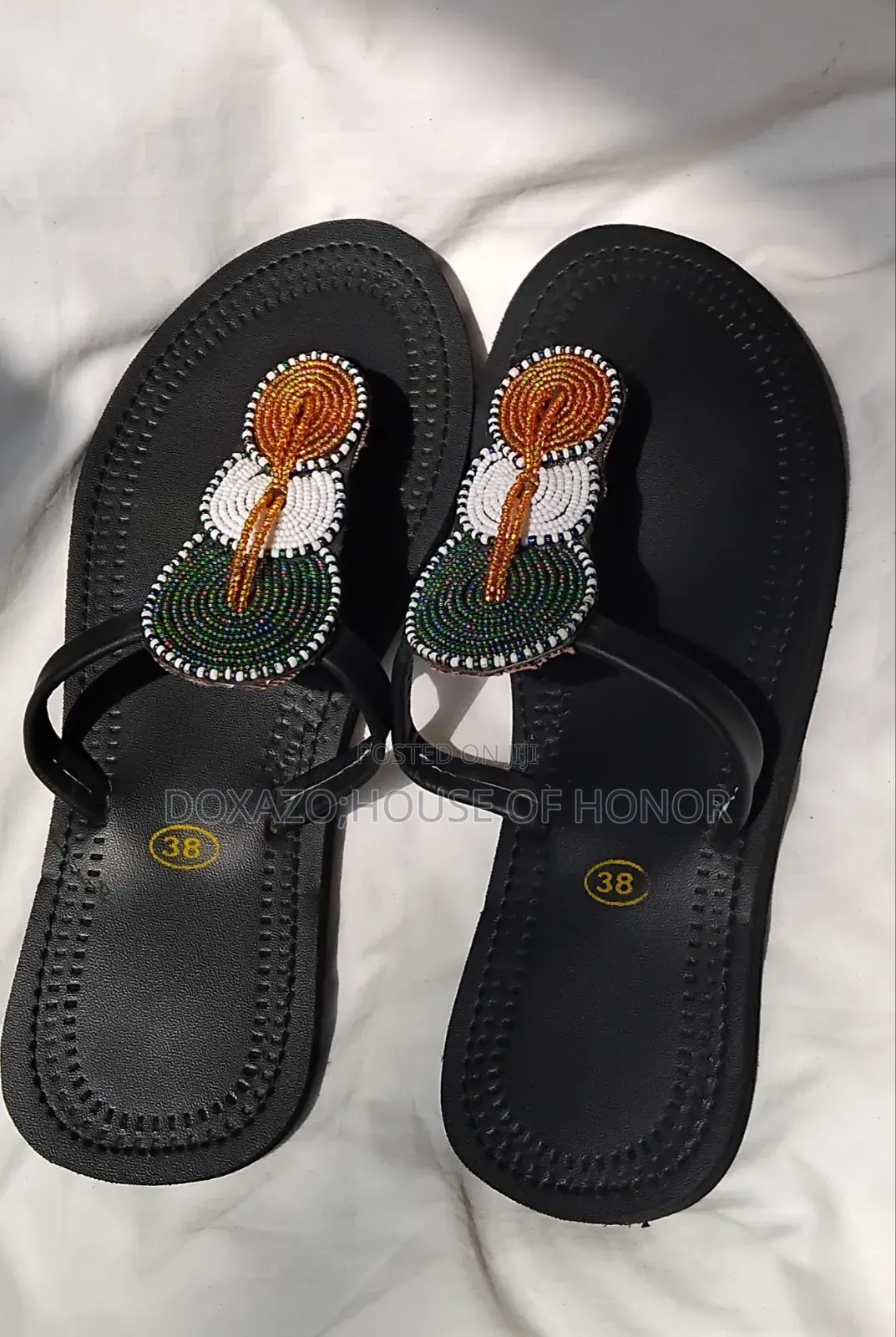 Ladies’ Handmade Maasai Beaded Leather Sandals – African Flat Sandals