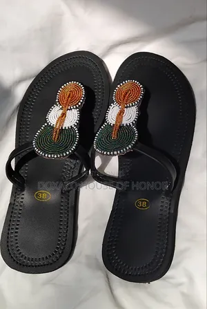 Ladies’ Handmade Maasai Beaded Leather Sandals – African Flat Sandals