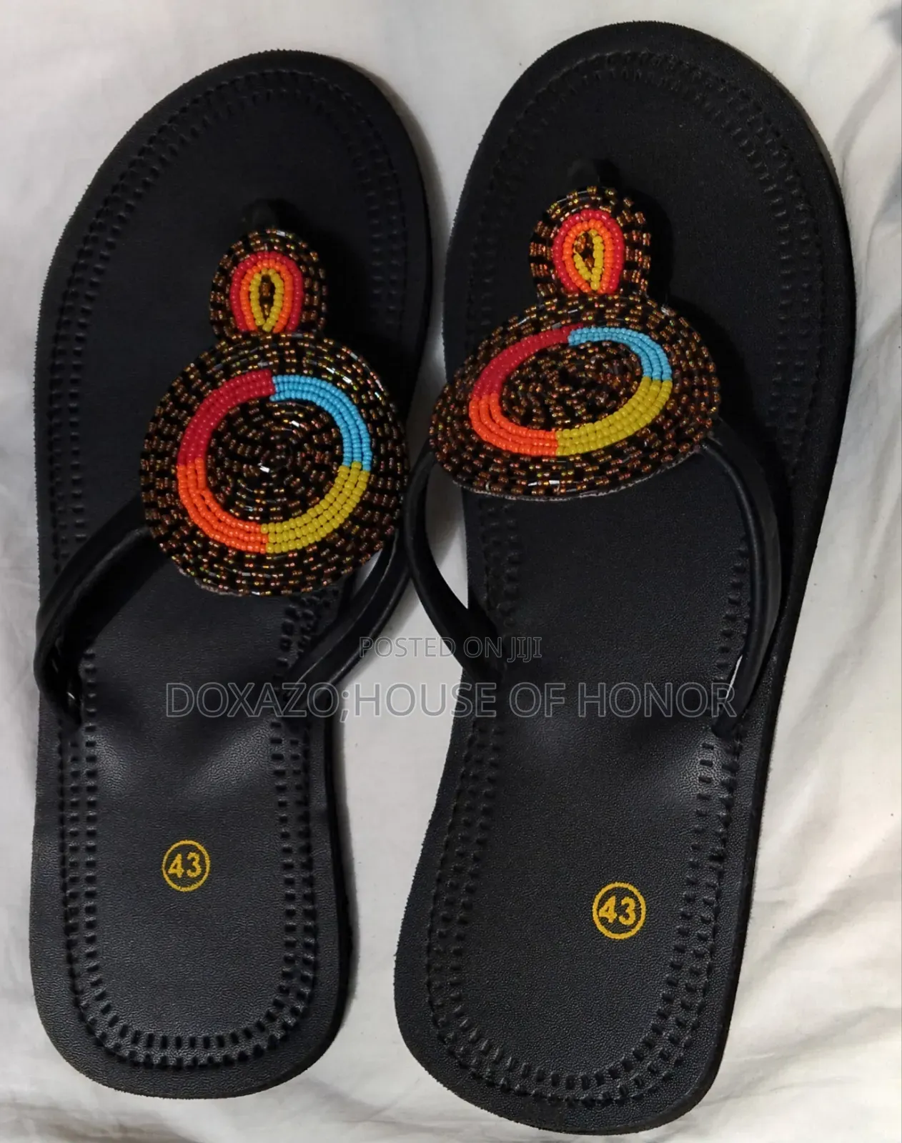 Ladies’ Handmade Maasai Beaded Leather Sandals – African Flat Sandals