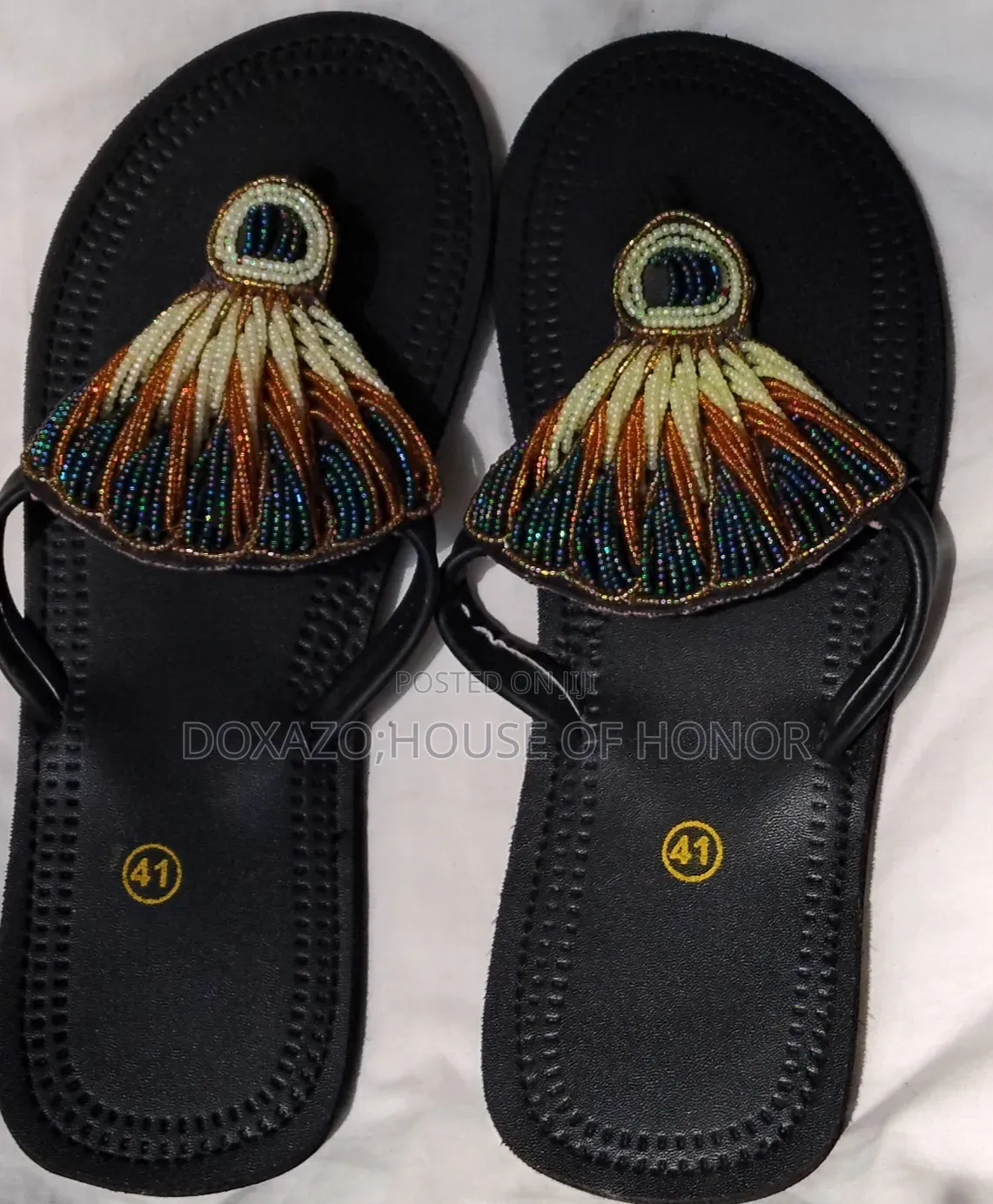 Ladies’ Handmade Maasai Beaded Leather Sandals – African Flat Sandals