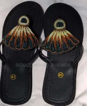 Ladies’ Handmade Maasai Beaded Leather Sandals – African Flat Sandals