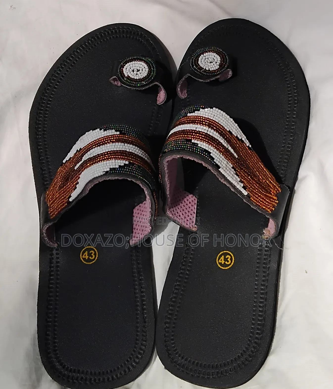 Ladies’ Handmade Maasai Beaded Leather Sandals – African Flat Sandals