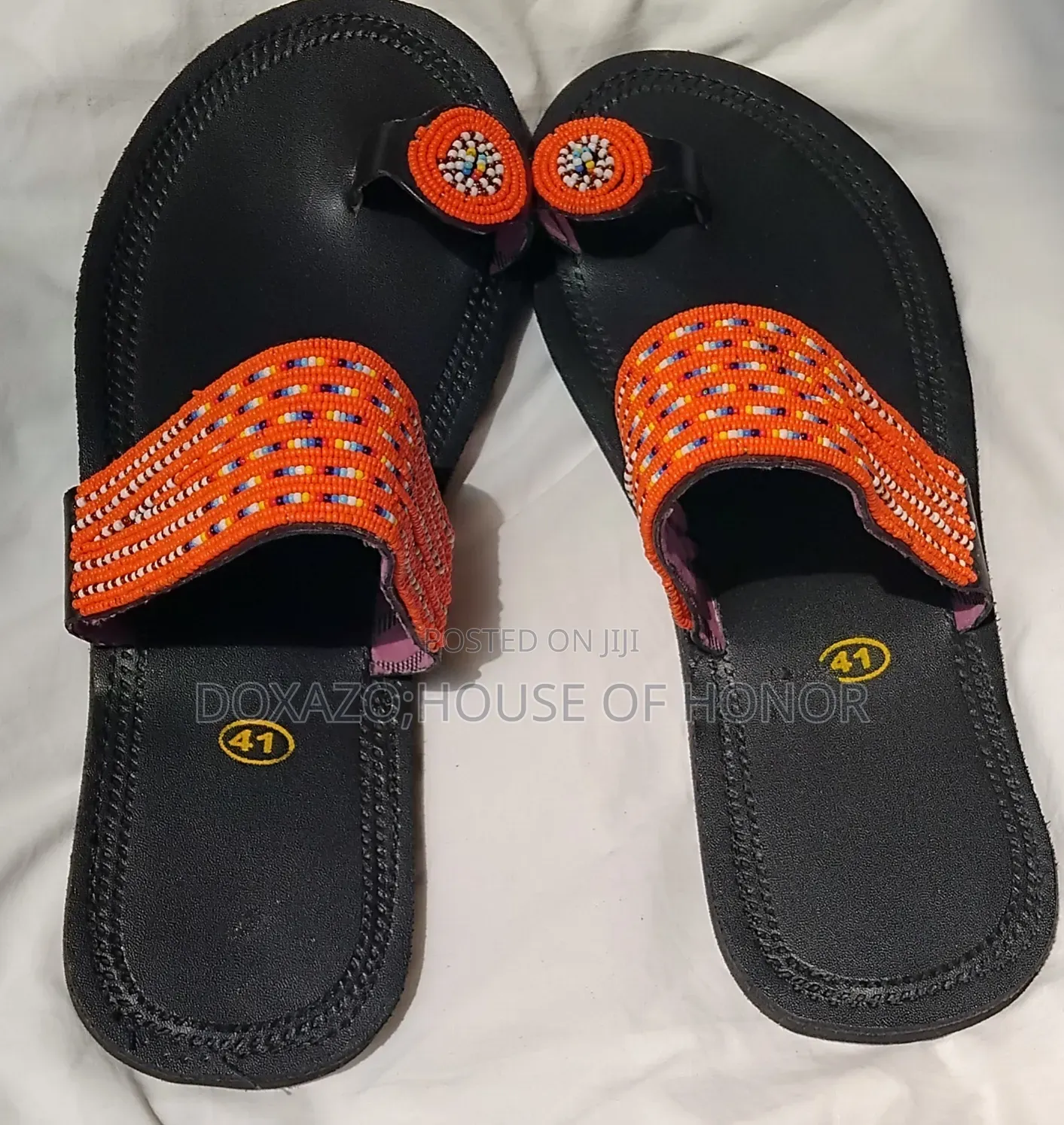 Ladies’ Handmade Maasai Beaded Leather Sandals – African Flat Sandals